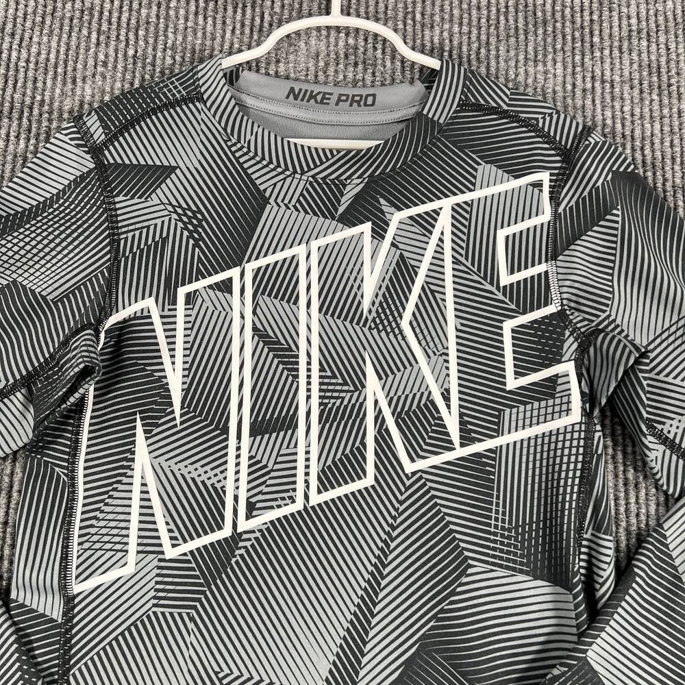 Nike Pro Shirt Youth Boys XL Extra Large Black Geometric Long Sleeve Compression - Picture 4 of 14